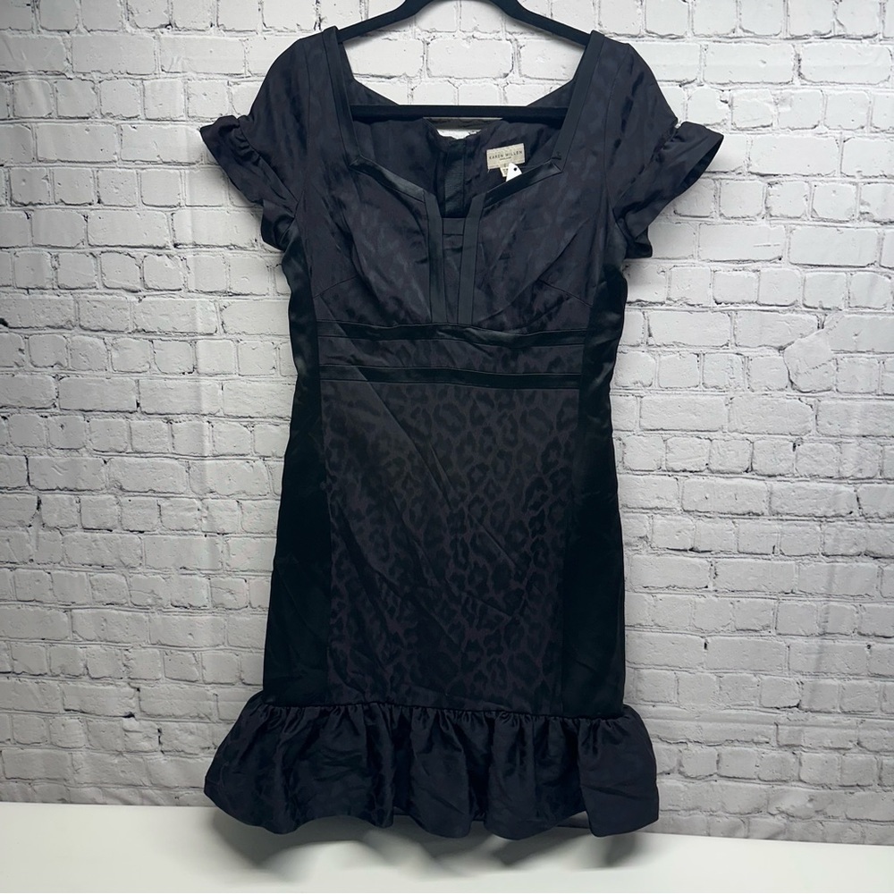 Karen Millen Black Dress with Leopard Accents Sz 10
